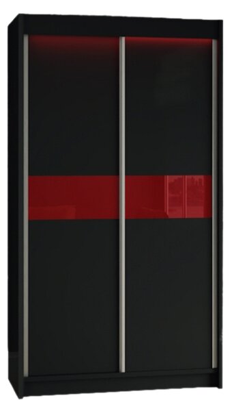 Skriňa s posuvnými dverami TANNA, čierna/červené sklo, 120x216x61