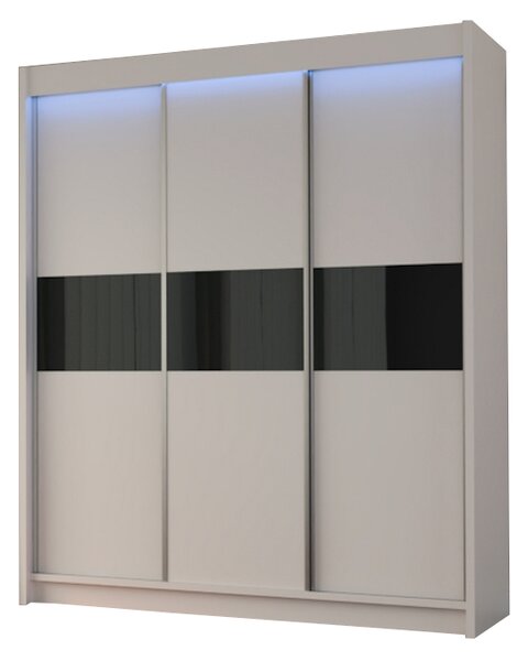 Skriňa s posuvnými dverami TANNA, biela/čierne sklo, 180x216x61