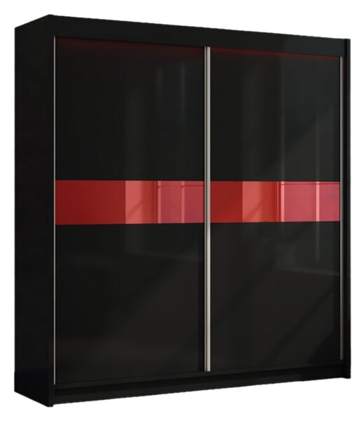 Skriňa s posuvnými dverami TANNA, čierna/červené sklo, 200x216x61