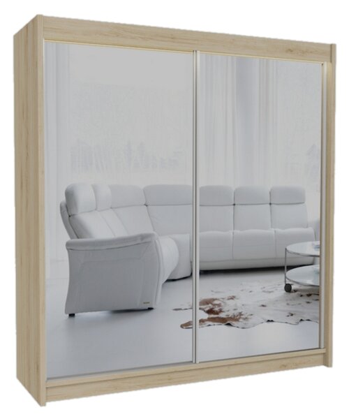 Skriňa s posuvnými dverami a zrkadlom DEBORA, 200x216x61, sonoma