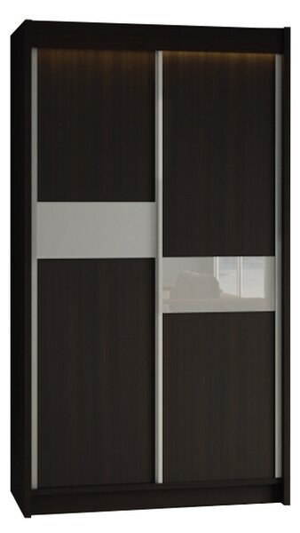 Skriňa s posuvnými dverami LIVIA, 120x216x61, wenge/biele sklo