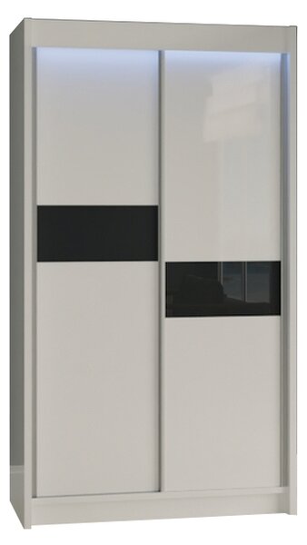 Skriňa s posuvnými dverami ADRIANA, 120x216x61, biela/čierne sklo