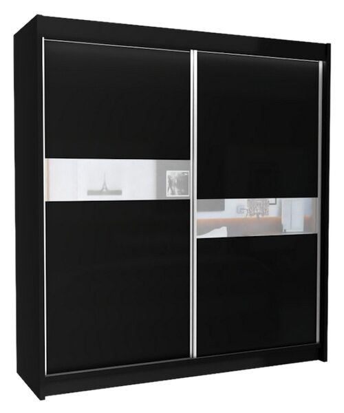 Skriňa s posuvnými dverami LIVIA, 200x216x61, čierna/biele sklo
