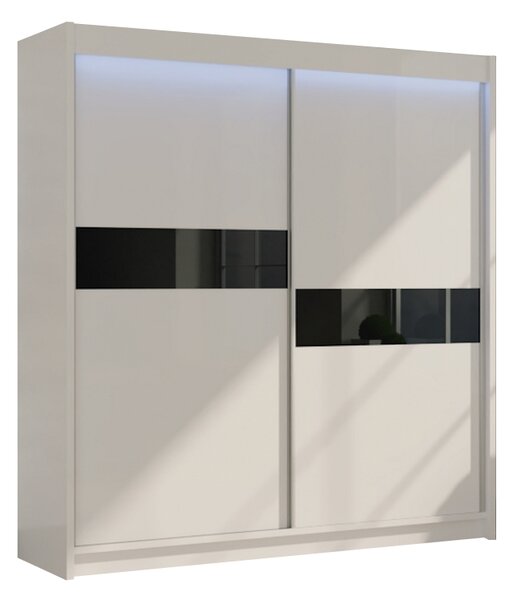Skriňa s posuvnými dverami LIVIA, 200x216x61, biela/čierne sklo