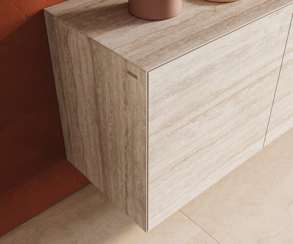 DELIFE Komoda Cuor 180 cm keramika Laminam® Travertino Bianco krémovo biela 2 dvierka 3 zásuvky závesná