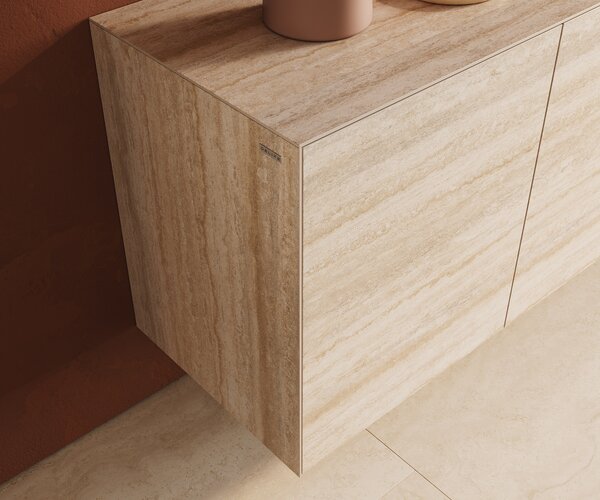 DELIFE Komoda Cuor 150 cm keramika Laminam® Travertino Bianco krémovo biela 3 dvierka závesná
