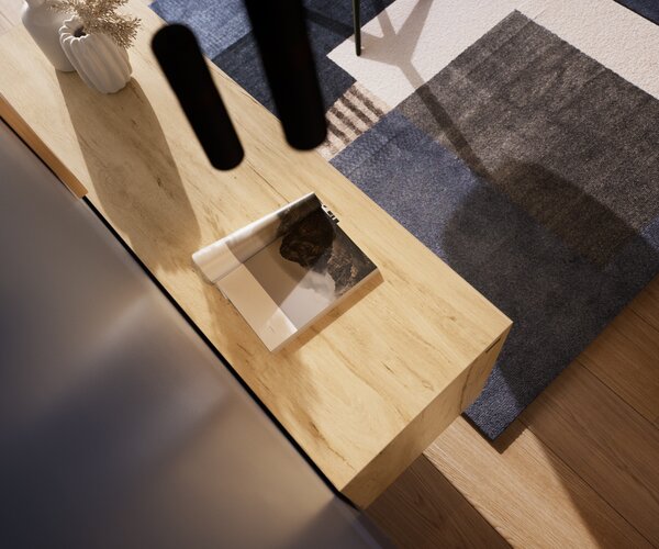 DELIFE Komoda Cuor 150 cm keramika Laminam® sabbia v dubovej farbe 3 dvierka závesná