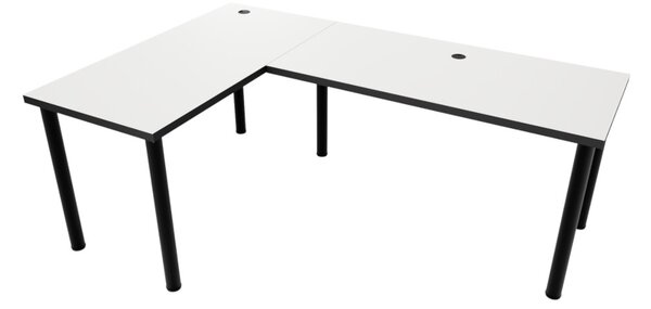 Počítačový rohový stôl N, 200/135x73-76x65, biela/čierne nohy, ľavý