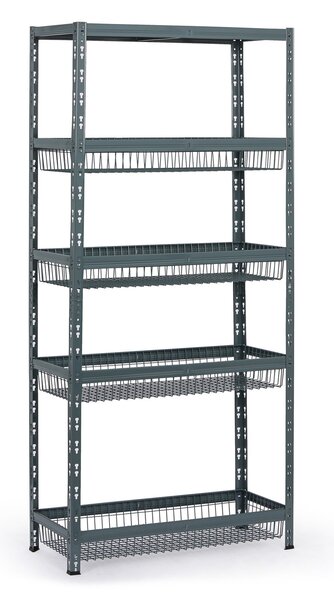 Policový regál s košmi, 1954 x 900 x 400 mm, nosnosť 175 kg, 1 polica + 4 koše
