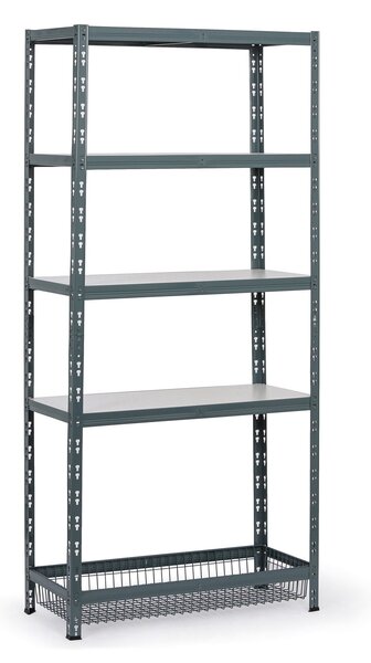 Policový regál s košmi, 1954 x 900 x 400 mm, nosnosť 175 kg, 4 police + 1 kôš