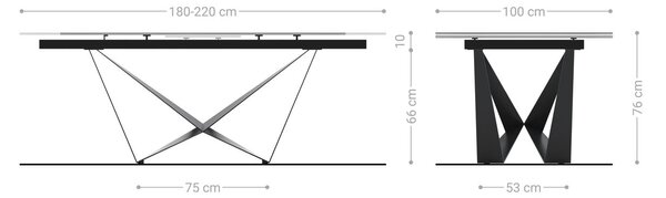 DELIFE Jedálenský stôl Edge zaoblený 180-220×100 cm keramika Emperador Extra Lucidato tmavohnedá Spider plochá oceľ nerezová oceľ grafit rozkladací