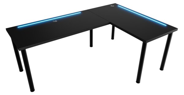 Počítačový rohový stôl LOOK N s LED, 160/110x73-76x50, čierna, pravý