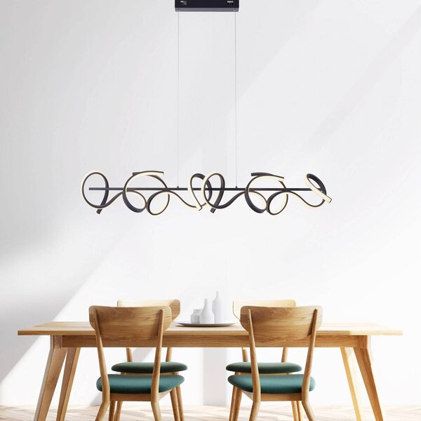 Závesné svetlo Curls LED, čierne, kovové, dĺžka 99 cm, stmievateľné, Čierna, Obývacia izba / jedáleň, kov, Moderný, Závesné svietidlo