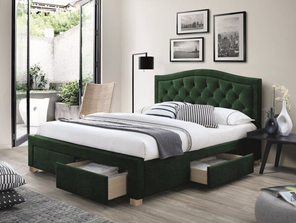 Čalúnená posteľ KARMEN Velvet, 160x200, zelená tap. 119