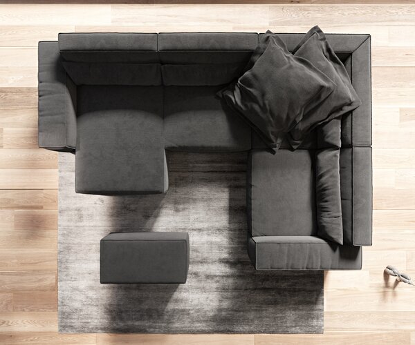 DELIFE Pohovka v tvare "U" Sirpio 300x210 cm mikrovlákno čierna ležadlo variabilné s taburetom