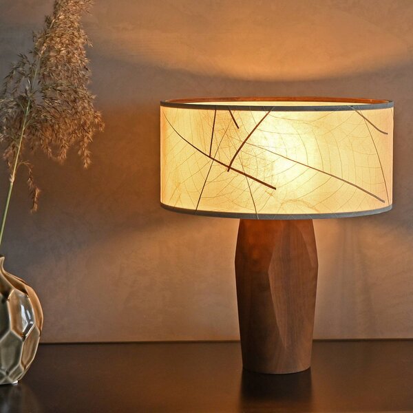 LeuchtNatur Pura stolová LED lampa orech/listy, Tmavé drevo, Obývacia izba / jedáleň, Stojacie svietidlo