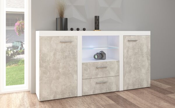 MEBLINE Komoda RODOS 2D2SZ biela / beton svetlý
