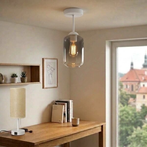 BRILAGI - LED Prisadený luster R GLASS 1xE27/60W/230V pr. 14 cm biela/dymovošedá