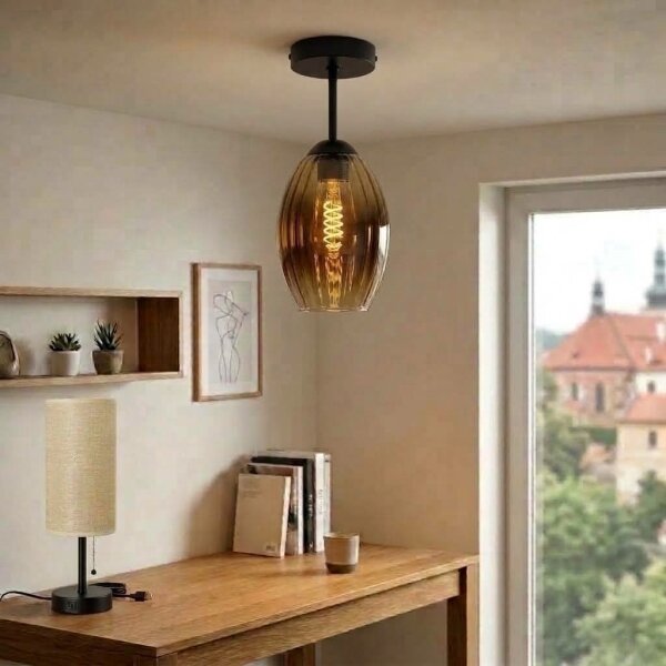 BRILAGI - LED Prisadený luster R GLASS 1xE27/60W/230V pr. 17cm čierna/dymovo-béžová