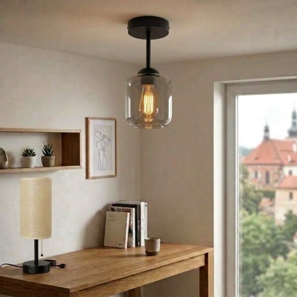 BRILAGI - LED Prisadený luster R GLASS 1xE27/60W/230V pr. 14 cm čierna/dymová sivá