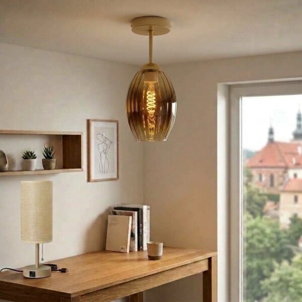 BRILAGI - LED Prisadený luster R GLASS 1xE27/60W/230V pr. 17cm béžová/dymovo-béžová
