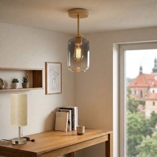 BRILAGI - LED Prisadený luster R GLASS 1xE27/60W/230V pr. 14 cm béžová/dymovo-sivá