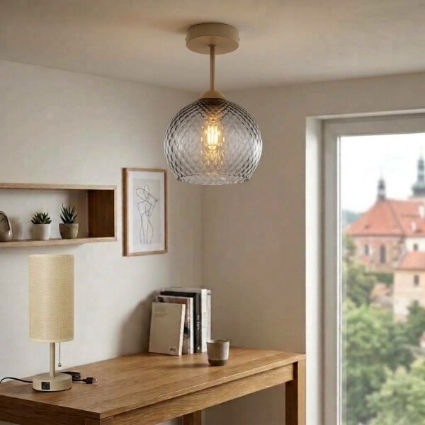 BRILAGI - LED Prisadený luster R GLASS 1xE27/60W/230V pr. 25 cm béžová/dymovo-šedá