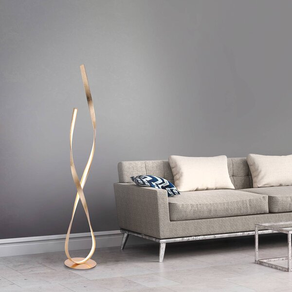 Paul Neuhaus LED stojacia lampa Linda, zlatá, kov, stmievateľná