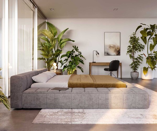 DELIFE Čalúnená posteľ Espazio 180x200 cm mikrovlákno sivá s úložným priestorom