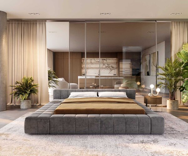 DELIFE Čalúnená posteľ Espazio 180x200 cm mikrovlákno sivá s úložným priestorom