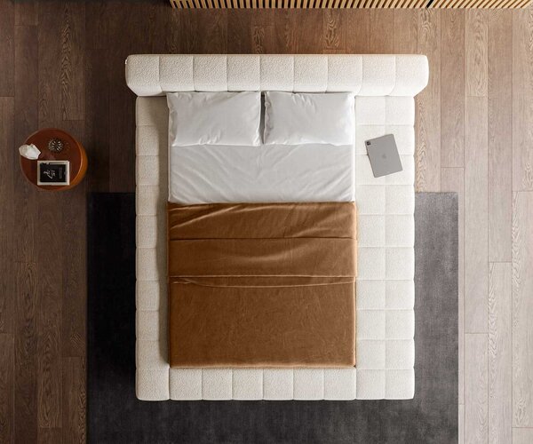 DELIFE Čalúnená posteľ Espazio 140x200 cm bouclé krémovo biela s úložným priestorom
