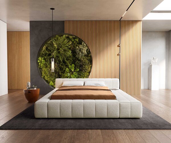 DELIFE Čalúnená posteľ Espazio 140x200 cm bouclé krémovo biela s úložným priestorom