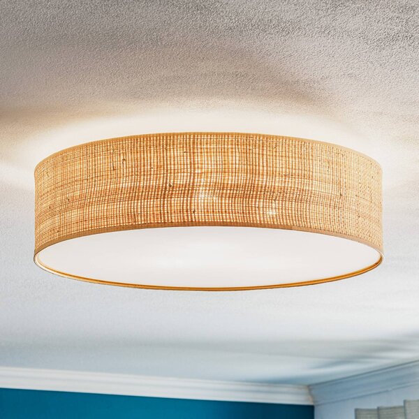 Eko-Light Stropné svietidlo Leano, svetlé drevo, ratan, Ø 50 cm, Svetlé drevo, Obývacia izba / jedáleň, Drevo, Závesné svietidlo