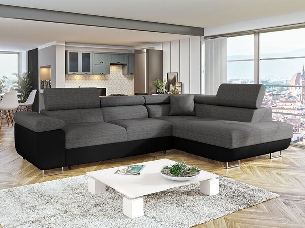 Mirjan24 Rohová rozkladacia pohovka Torezio, Dostupné poťahy: ekokoža Soft 11 (čierna) + Lux 06, Strana: pravá 5903211075155
