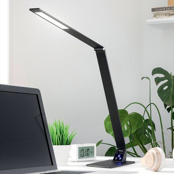 Stolová LED lampa Wasp, dotykový stmievač, čierna, Čierna, Pracovňa / Kancelária, kov, Moderný, Stolová lampa