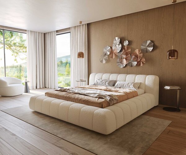 DELIFE Čalúnená posteľ Cutio 180x200 cm bouclé krémovo biela