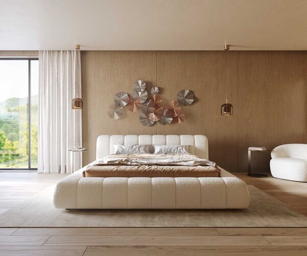 DELIFE Čalúnená posteľ Cutio 180x200 cm bouclé krémovo biela
