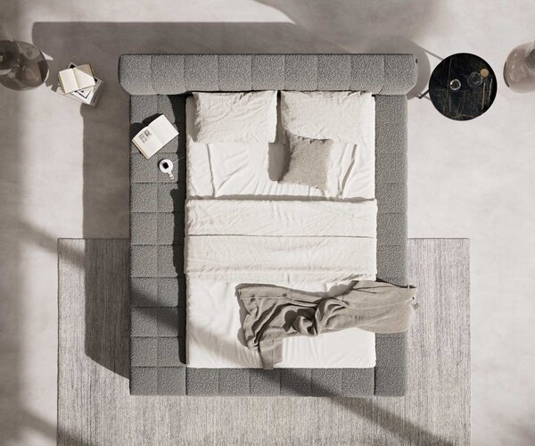 DELIFE Čalúnená posteľ Espazio 140x200 cm bouclé strieborno sivá s úložným priestorom