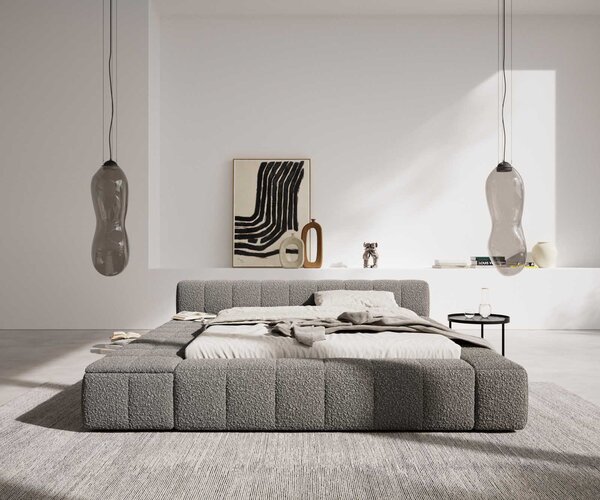 DELIFE Čalúnená posteľ Espazio 140x200 cm bouclé strieborno sivá s úložným priestorom