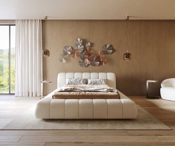DELIFE Čalúnená posteľ Cutio 140x200 cm bouclé bielo-krémová