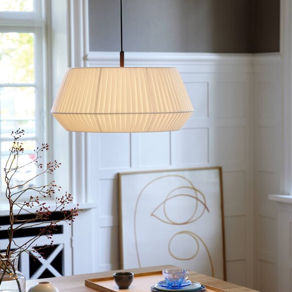 Závesná lampa Dicte, ručne viazaná, Ø 53 cm jantár, Krémová / jantárovo žltá, Obývacia izba / jedáleň, Textil / látka / hodváb, Škandinávsky, Závesné svietidlo