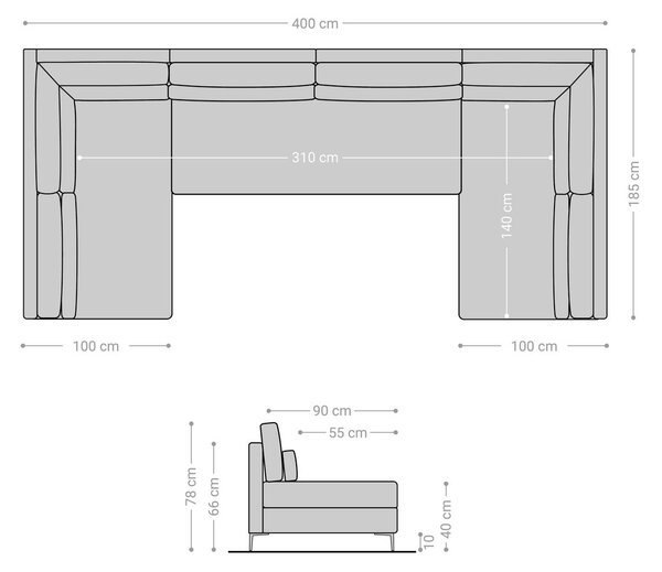 DELIFE Pohovka v tvare U Elio XL 400x185 cm mikrovlákno grafitová