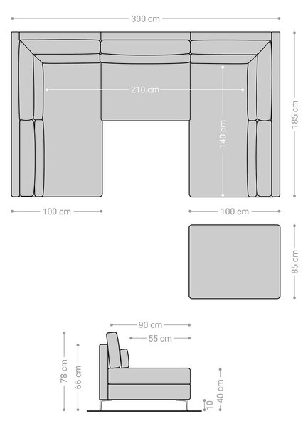 DELIFE Pohovka v tvare U Elio 300x185 cm mikrovlákno grafitová s taburetom