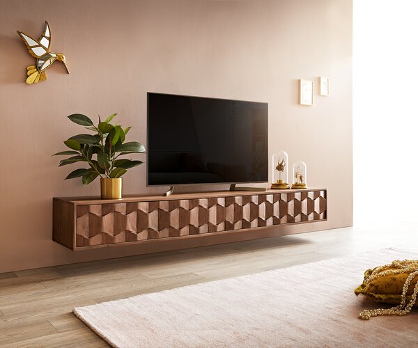 DELIFE TV stolík Fevo 200 cm akácia hnedá závesné 4 dvierka