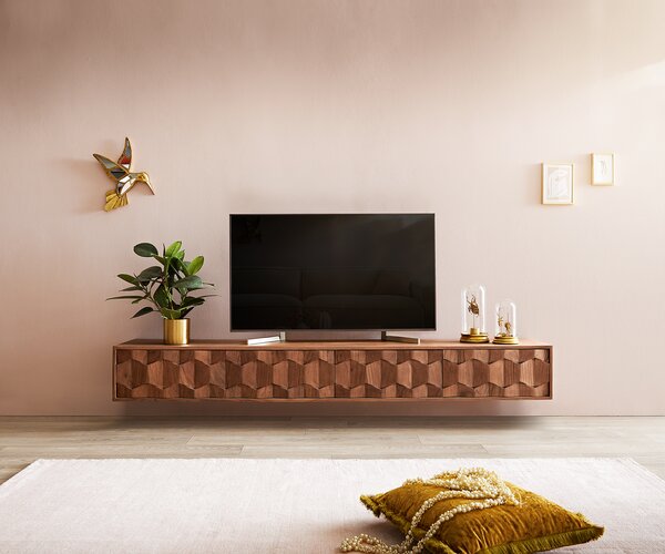 DELIFE TV stolík Fevo 200 cm akácia hnedá závesné 4 dvierka