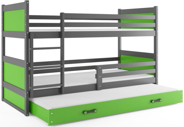 Poschodová posteľ FIONA 3 COLOR + matrac + rošt ZDARMA, 80x190 cm, grafit/zelená