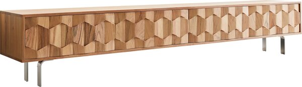 DELIFE TV stolík Fevo 220 cm akácia prírodná 4 dvierka podstava v tvare L