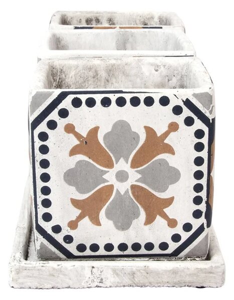 BETÓNOVÝ KVETINÁČ S MISKOU AZULEJOS SADA 3KS 12,5X36X13 CM VIACFAREBNÁ