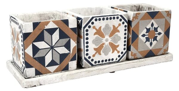 BETÓNOVÝ KVETINÁČ S MISKOU AZULEJOS SADA 3KS 12,5X36X13 CM VIACFAREBNÁ