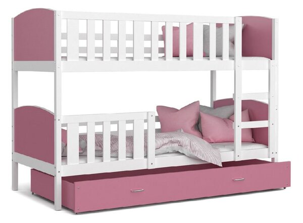 Detská posteľ DOBBY 2 COLOR + matrac + rošt ZADARMO, biela/ružová, 184x80 cm